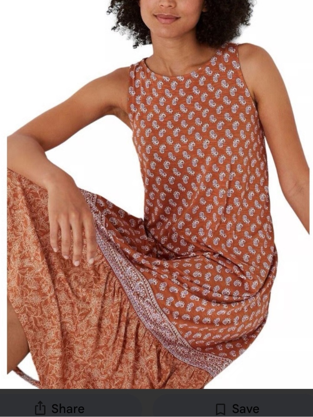 J Jill Rust Paisley Print Sleeveless Midi Dress